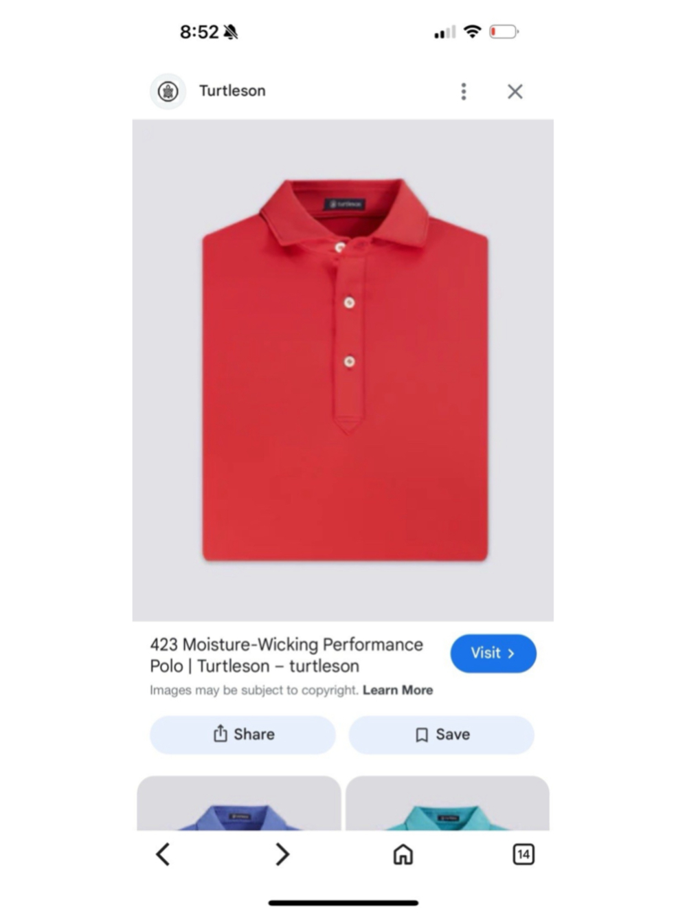 Turtleson Mens Large Performance Golf Polo Shirt Red Short Sleeve